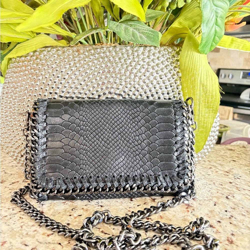 Sofia Italian Leather Black Chain Shoulder Bag